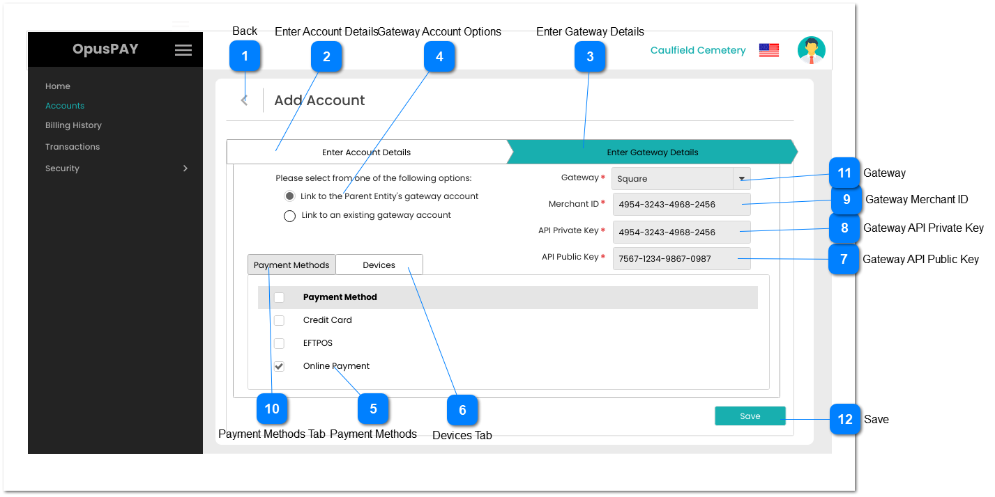 Add Account - Enter Gateway Details - PM
