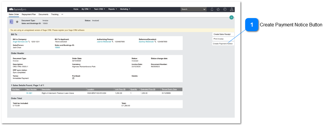 Create Payment Notice