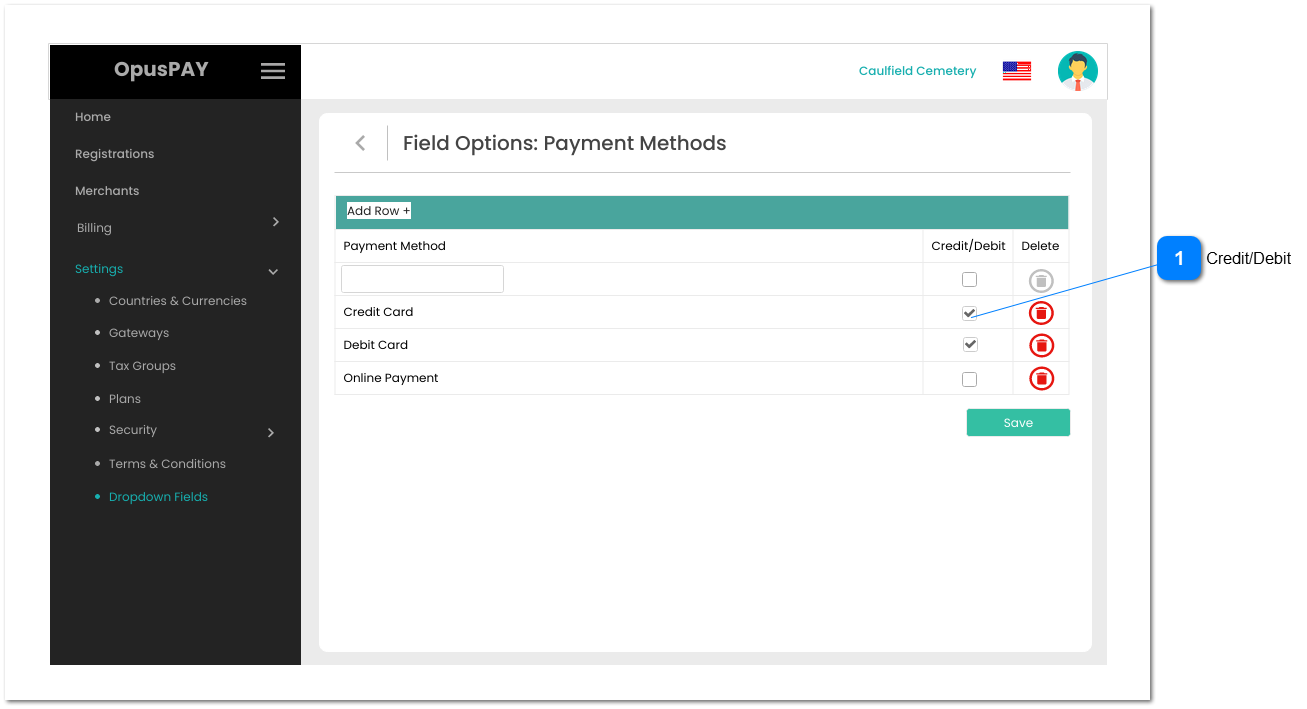 Edit Dropdown Options - Payment Methods