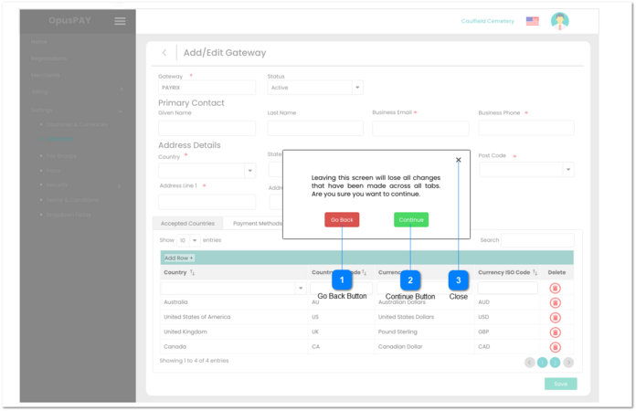 Gateway Edit Back Modal