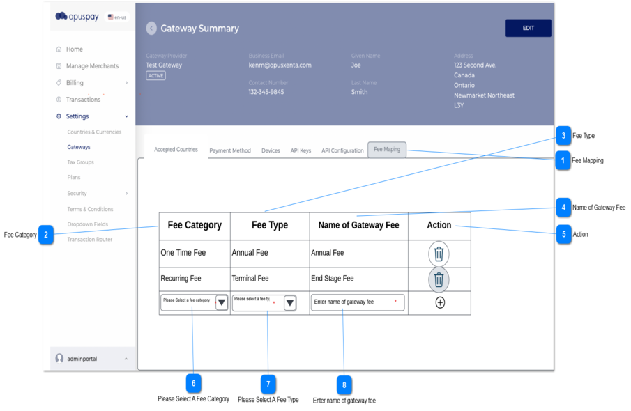 Gateway Fee Mapping