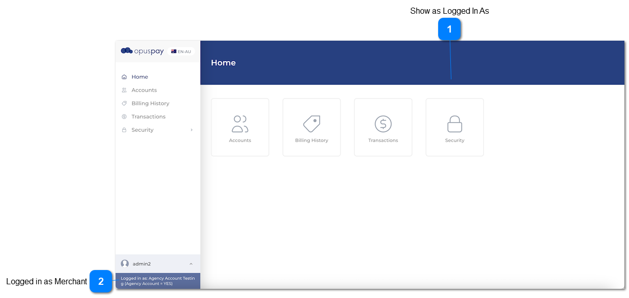 Logged in as Merchant - Home