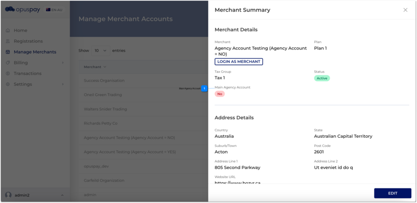 Merchant Summary_Main Agency Account(No) - View