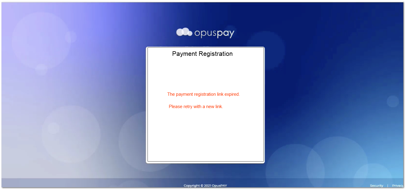 Payment Registration Link Expiration Message