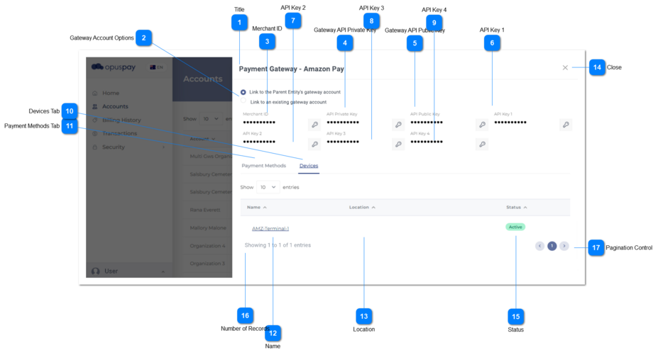 View Account - Gateway Details - Devices