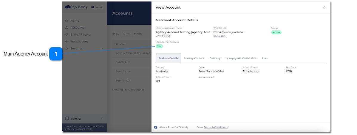 View Account - Main agency account