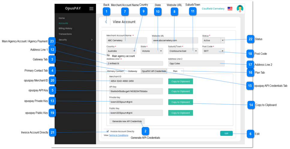 View Account - opuspay API Credentials