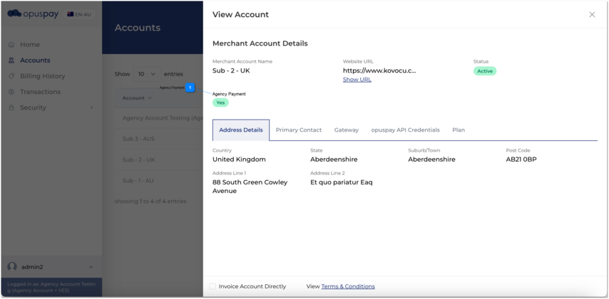 View Account - Sub account